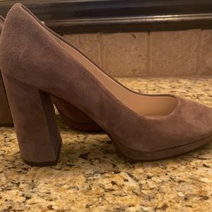 Cole Haan round toed suede chunky heeled pumps